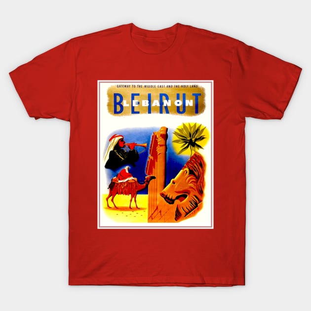 Beirut Lebanon Vintage Travel and Tourism Advertising Print T-Shirt by posterbobs